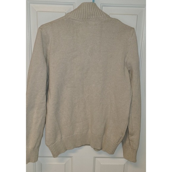 Eddie Bauer Sweater Mens M Navy Gray Striped Beige Cotton Quarter Zip Sweatshirt - Picture 3 of 8